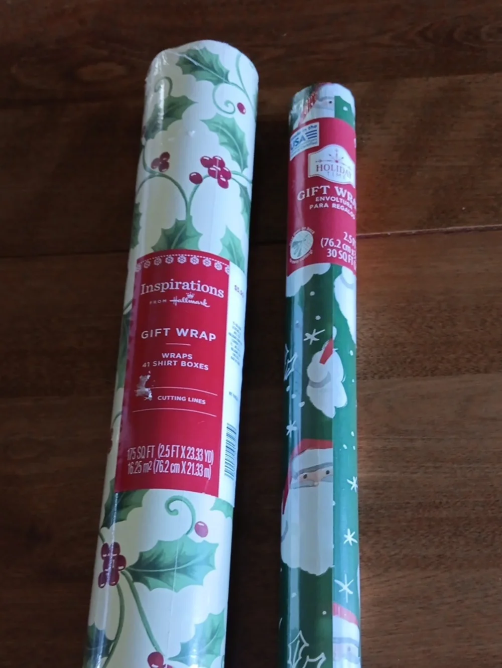 Green Holly and Red Berry Holiday Gift Wrap Roll